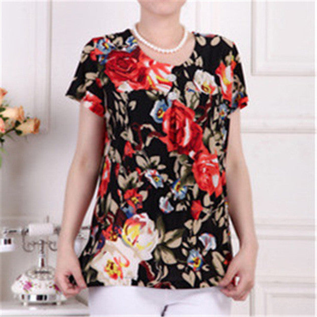 Fashion Women T shirts Print T-shirt Women Top Short Sleeve XL-4XL Female Plus Size tops 71013 SM6