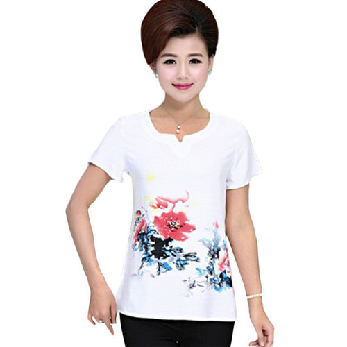 Fashion Women T shirts Print T-shirt Women V-neck Top Short Sleeve XL-4XL Female Plus Size tops 70921 SM6