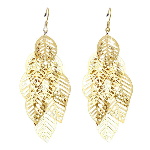 jewelry Retro Bohemian Tassel Leaf Earrings Gold Color large long drop crystal jewelry dangle earrings Brincos CF