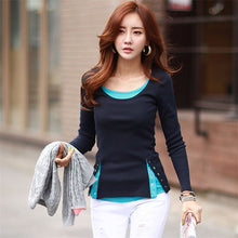 Fashion t shirt Women Tops and Tees Button Femme Full Sleeve False Two Casual Camisetas Mujer Plus Size 71637 SM6