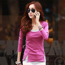Fashion t shirt Women Tops and Tees Button Femme Full Sleeve False Two Casual Camisetas Mujer Plus Size 71637 SM6