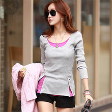 Fashion t shirt Women Tops and Tees Button Femme Full Sleeve False Two Casual Camisetas Mujer Plus Size 71637 SM6