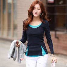 Fashion t shirt Women Tops and Tees Button Femme Full Sleeve False Two Casual Camisetas Mujer Plus Size 71637 SM6