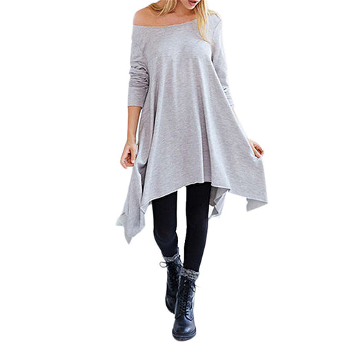 Dress Women Loose Long Sleeves Irregular Dresses Warm Soft Antumn Vestido Casual Women Clothes CF