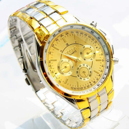 Luxury Men's Watch Roman Numerals Gold Watches Metal Analog Quartz Clock man relogio masculino CF