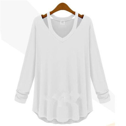High Quality Brand New Fashion Women Plus Size Tops Long Sleeve V-neck Blouse Off Shoulder Shirt 70433 SM6