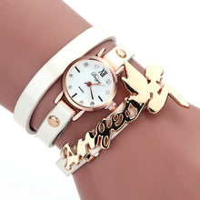 Bracelet Watch Gold Women Relogio Feminino Dancers Pattern Rhinestone Crystal PU Leather Strap Dress Clock CF