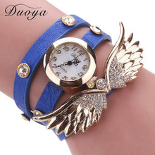 Bracelet Watch Rhinestone Crystal Relogio Feminino Wing Pattern PU Leather Band Dress Clock Gift CF