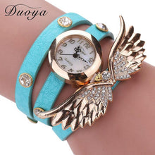 Bracelet Watch Rhinestone Crystal Relogio Feminino Wing Pattern PU Leather Band Dress Clock Gift CF
