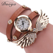 Bracelet Watch Rhinestone Crystal Relogio Feminino Wing Pattern PU Leather Band Dress Clock Gift CF