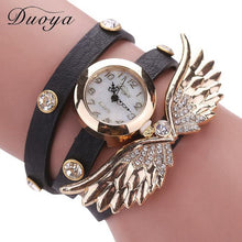 Bracelet Watch Rhinestone Crystal Relogio Feminino Wing Pattern PU Leather Band Dress Clock Gift CF