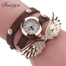 Bracelet Watch Rhinestone Crystal Relogio Feminino Wing Pattern PU Leather Band Dress Clock Gift CF