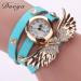Bracelet Watch Rhinestone Crystal Relogio Feminino Wing Pattern PU Leather Band Dress Clock Gift CF