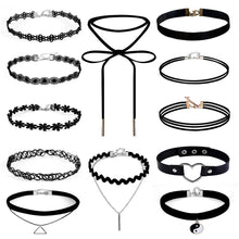 12 Pieces Women Chokers Necklace Set Stretch Velvet Classic Gothic Tattoo Black Lace Charm Jewelry Gift CF