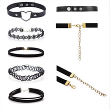 12 Pieces Women Chokers Necklace Set Stretch Velvet Classic Gothic Tattoo Black Lace Charm Jewelry Gift CF