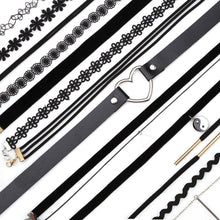 12 Pieces Women Chokers Necklace Set Stretch Velvet Classic Gothic Tattoo Black Lace Charm Jewelry Gift CF