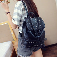 Backpack Women School Bag Rivet Travel PU Leather Rucksack Black Shoulder Bags bolsa feminina CF