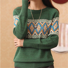 Hot! New Fashion Female Pullovers Knitted Full Sleeve O-neck Autumn Geometric Print Knitted Sweaters 71227 SM6