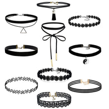 10 Pieces Choker Necklace Set Women Stretch Velvet Classic Gothic Tattoo Black Lace Chokers Gift Jewelry CF