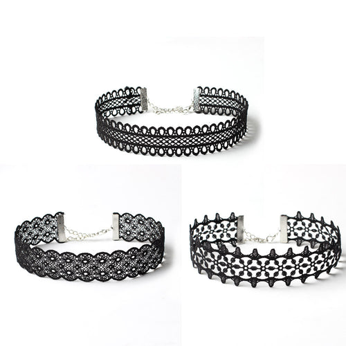 3 Pieces Choker Necklace Set Stretch Black Velvet Classic Gothic Tattoo Lace Chokers Jewelry Charm Gift CF