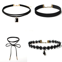 4 Pieces Choker Necklace Set Stretch Black Velvet Classic Gothic Tattoo Lace Chokers Charm Jewelry Gift CF
