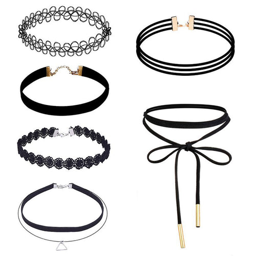 6 Pieces Choker Necklace Set for Women Jewelry Stretch Velvet Classic Gothic Tattoo Lace Chokers Gift CF