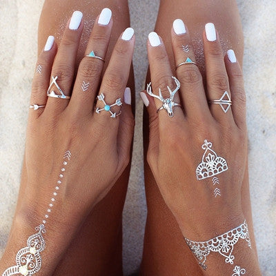 7PCS Ring Bohemian Deer Turkish Midi Ring Set Steampunk Turquoise Knuckle Rings women Gifts Jewelry CF