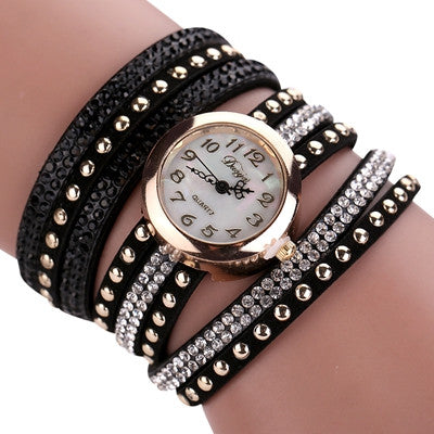 9 Candy Colors Vintage Women Diamond Clocks Quartz watch luxury Winding Wrap Rivet Bracelet Wristwatch Relogio CF