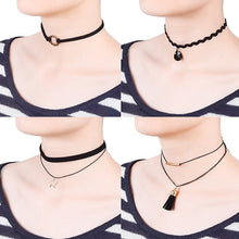 9 Pieces Chokers Women Necklace Set Stretch Velvet Classic Gothic Tattoo Black Lace Choker Jewelry Gift CF