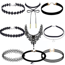9 Pieces Chokers Women Necklace Set Stretch Velvet Classic Gothic Tattoo Black Lace Choker Jewelry CF