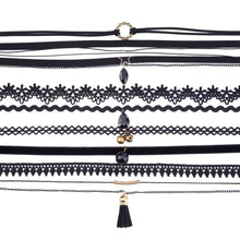 9 Pieces Chokers Women Necklace Set Stretch Velvet Classic Gothic Tattoo Black Lace Choker Jewelry Gift CF