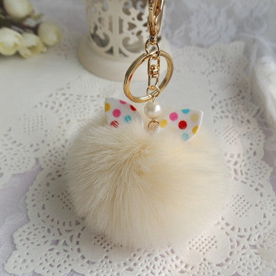 Faux Rabbit Fur Ball Keychain Bag Plush Car Key Ring Car Key Chain Pendant charm Solid Keys ring Gift CF