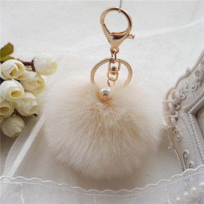 Fluffy Ball Keychain Cute Pompom Simulation Rabbit Fur Ball Key Chain For Car Key Ring Car Bag Pendant Chaveiro CF