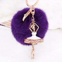 Fur Ball Keychain for Bag Rhinestone Ballet Girl Alloy Car Key Ring Hanging Plush Ball Ornaments Charm Gift CF