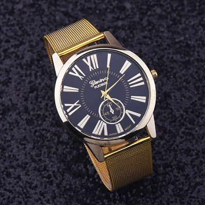 Geneva Men Watches Top Luxury Military army Rome Classic Gold Stainless Steel Mesh Band Relogio Masculino CF