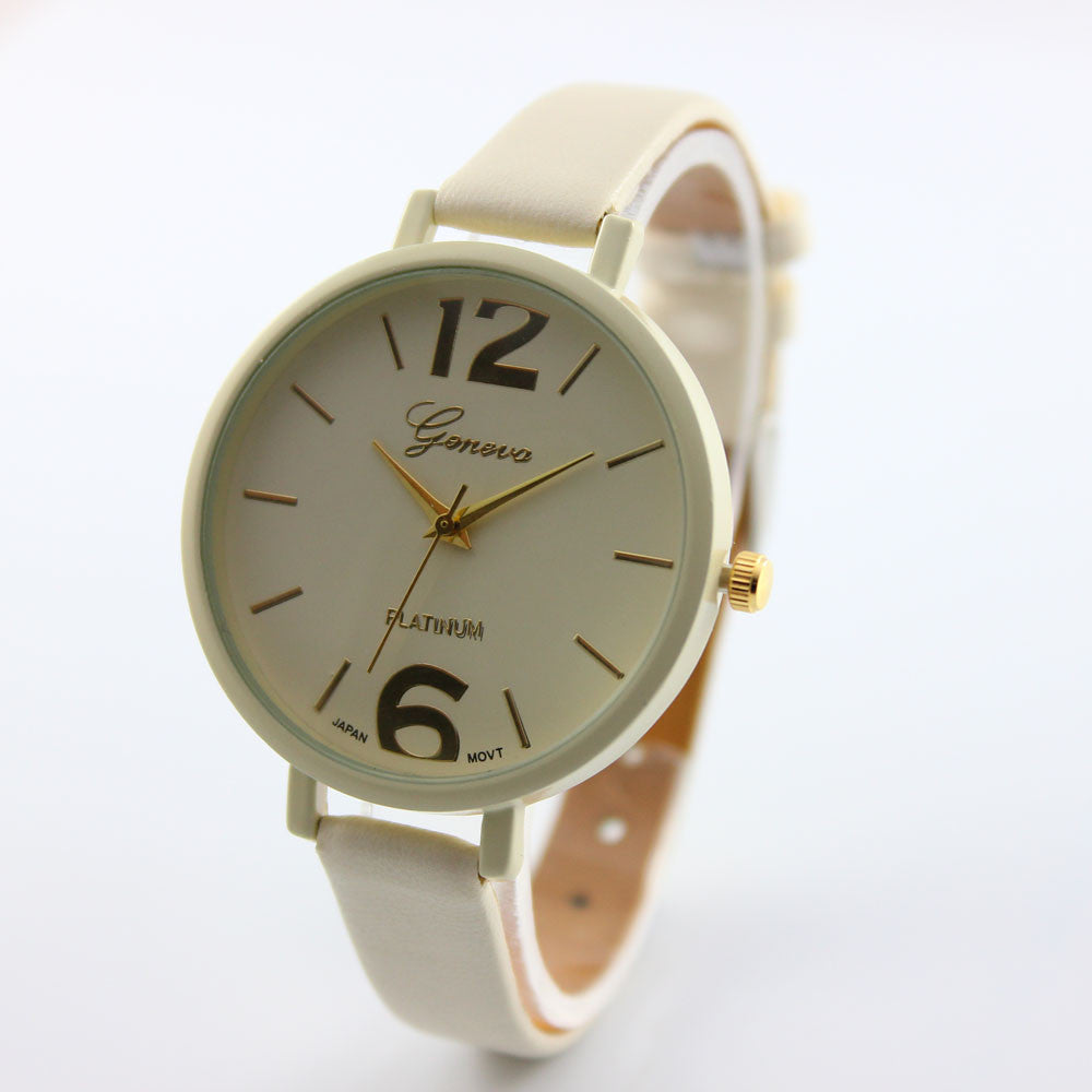 Geneva Watches Women PU Leather Band Clock Analog Elegant Quartz Dress Wrist Watch Relogio Feminino CF