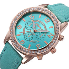 Geneva Women Watch Rhinestone Crystal Dress Clock Analog PU Leather Band Quartz Watch Relogio Feminino CF