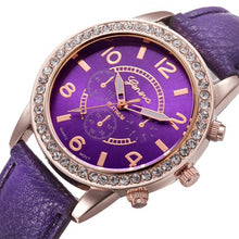 Geneva Women Watch Rhinestone Crystal Dress Clock Analog PU Leather Band Quartz Watch Relogio Feminino CF