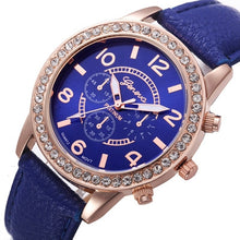Geneva Women Watch Rhinestone Crystal Dress Clock Analog PU Leather Band Quartz Watch Relogio Feminino CF