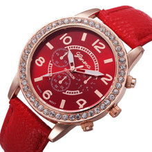 Geneva Women Watch Rhinestone Crystal Dress Clock Analog PU Leather Band Quartz Watch Relogio Feminino CF
