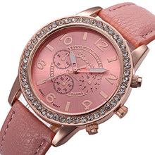 Geneva Women Watch Rhinestone Crystal Dress Clock Analog PU Leather Band Quartz Watch Relogio Feminino CF