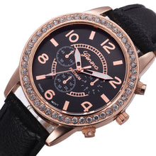 Geneva Women Watch Rhinestone Crystal Dress Clock Analog PU Leather Band Quartz Watch Relogio Feminino CF