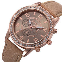 Geneva Women Watch Rhinestone Crystal Dress Clock Analog PU Leather Band Quartz Watch Relogio Feminino CF