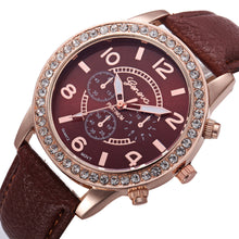 Geneva Women Watch Rhinestone Crystal Dress Clock Analog PU Leather Band Quartz Watch Relogio Feminino CF