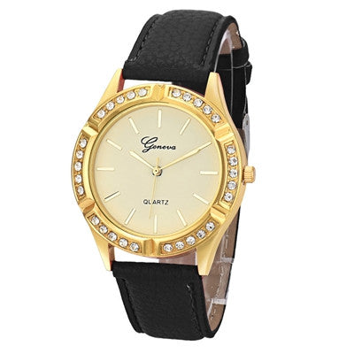 Geneva Women Watches Crystal Rhinestone Analog PU Leather Band Quartz Wristwatch Clock Relogio Feminino CF