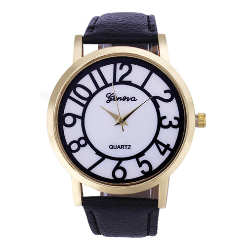 Geneva Women Watches Dress Clock Digital Pattern PU Leather Band Analog Quartz Wristwatch Relogio Feminino CF