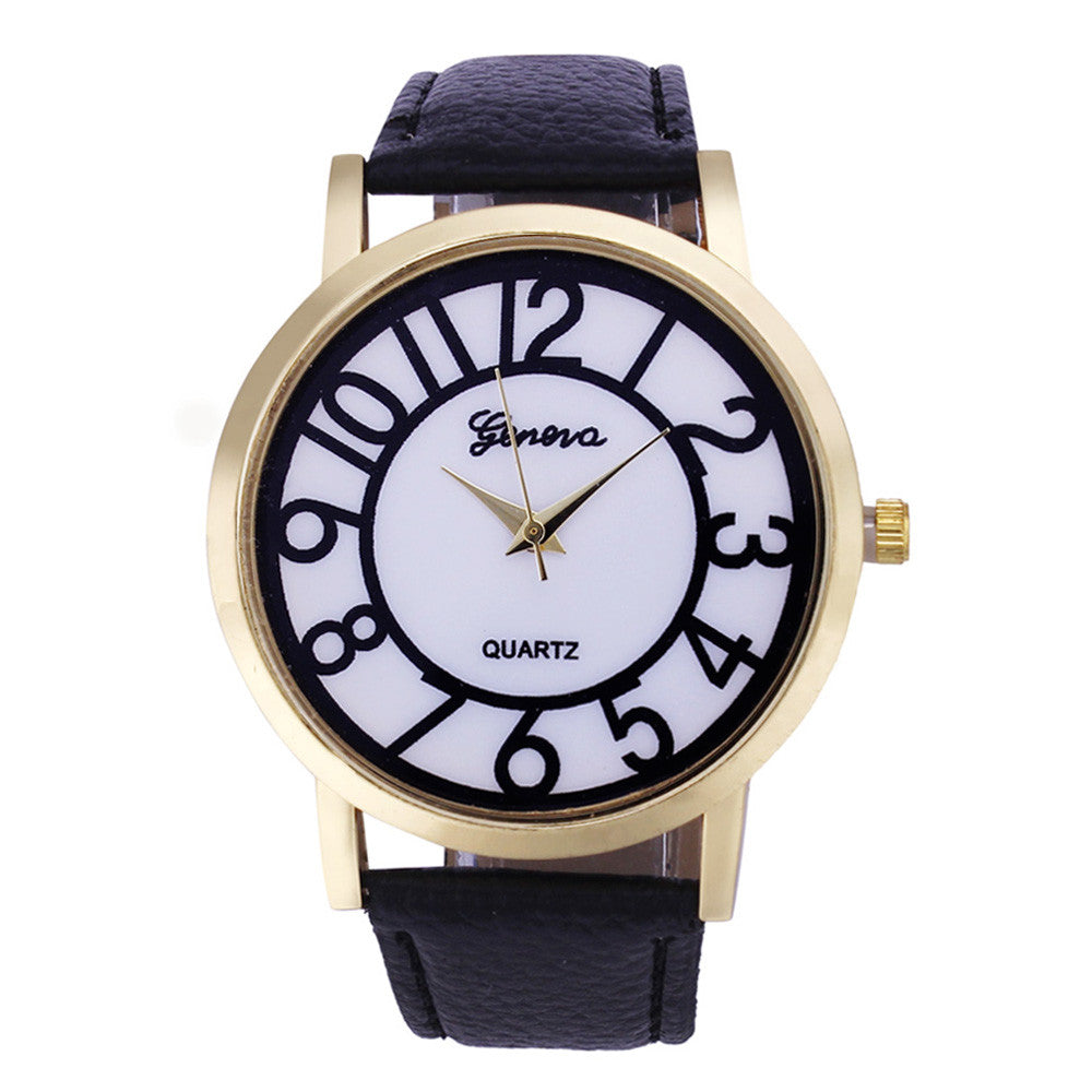 Geneva Women Watches Dress Clock Digital Pattern PU Leather Band Analog Quartz Wristwatch Relogio Feminino CF