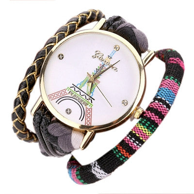 Geneva Women Watches Dress Clock Tower Pattern Womenweaving Miracle Wrap Watch Relogio Feminino CF