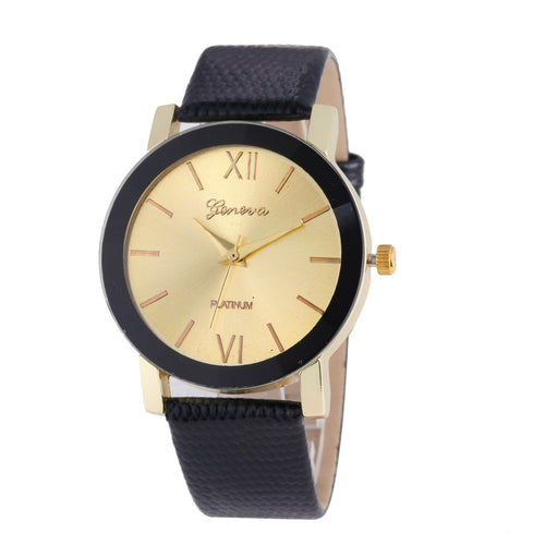 Geneva Women Watches Dress Elegant Clock PU Leather Band Gold Silver Date Wrist Watch Relogio Feminino CF