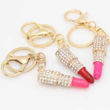 Key Chain Lady's Cute Gold Zinc Alloy Crystal Lipstick Keyring Pendant Bag Purse Decor Car Keychain CF